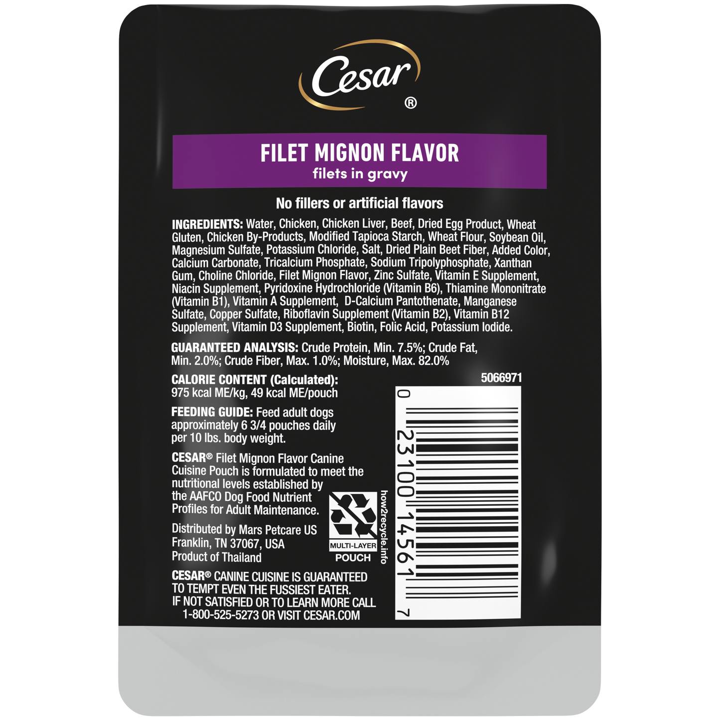 CESAR Filets in Gravy Wet Dog Food Filet Mignon Flavor, 1.76 oz. Pouch