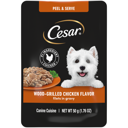CESAR Filets in Gravy Wet Dog Food Wood-Grilled Chicken Flavor, 1.76 oz. Pouch